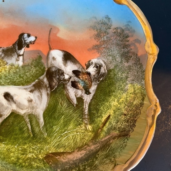 Antique Victoria Carlsbad Plate - Hunting Dogs  Made in Austria - Picture 3 of 13